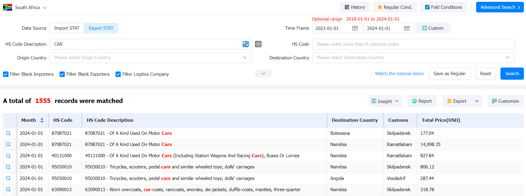 南非出口,南非海关数据,南非出口数据